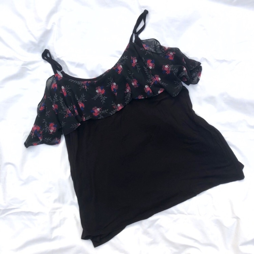 Torrid Black Floral Cold-Shoulder Tank Top